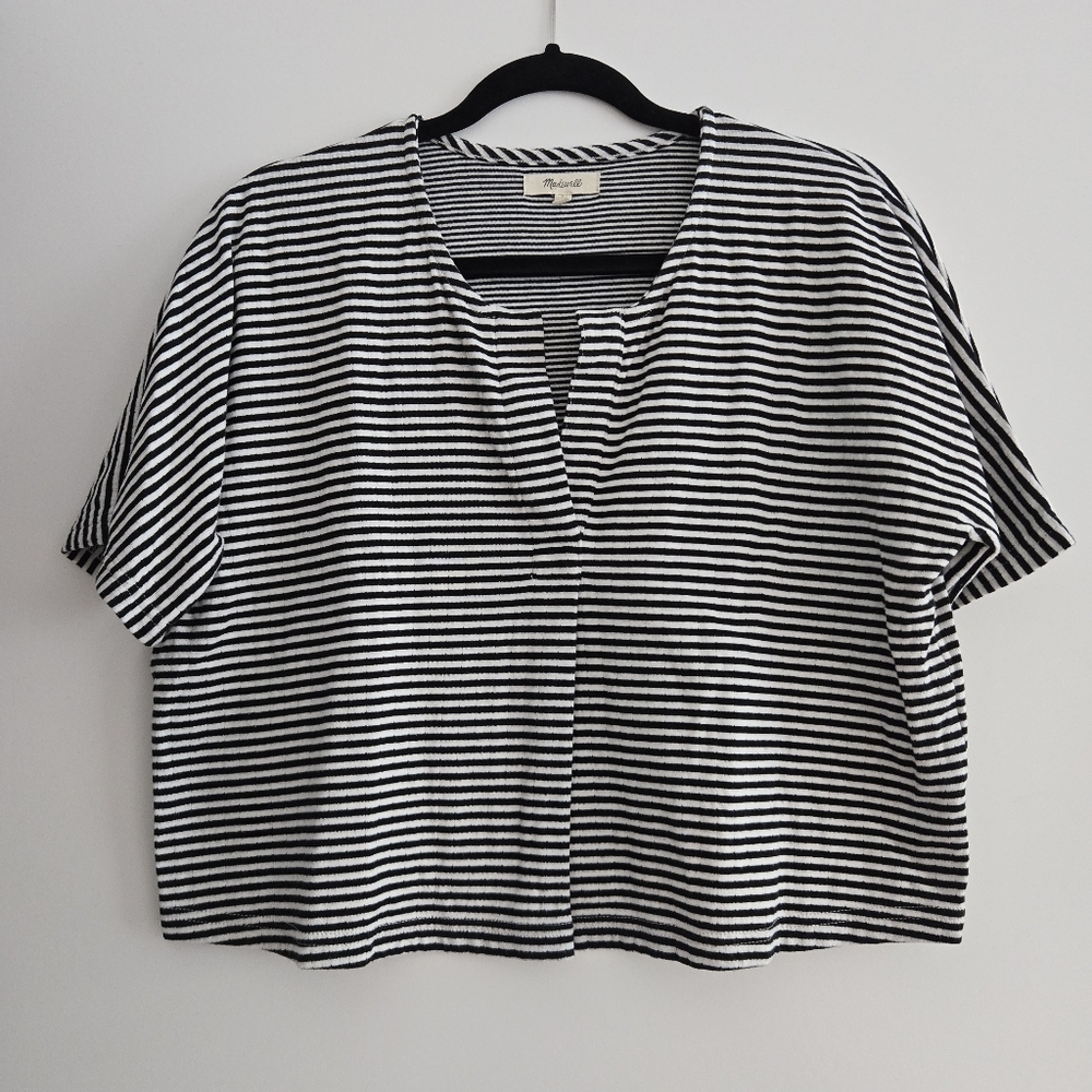 Madewell Black & White Striped Boxy Cropped Short Sleeve Tee Size S
